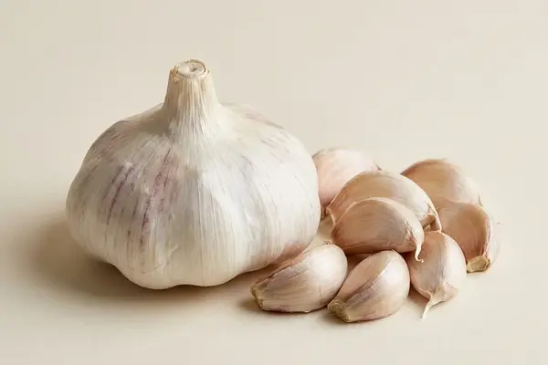 Majestic hardneck garlic bulb with white papery skin